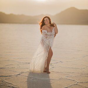 Boho white fringe bridal or maternity robe